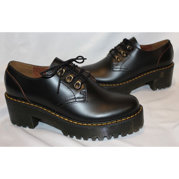 Dr Martens Women LEONA Low Black Platform Shoes Oxford Size US 8 EU 39 - Picture 2 of 6